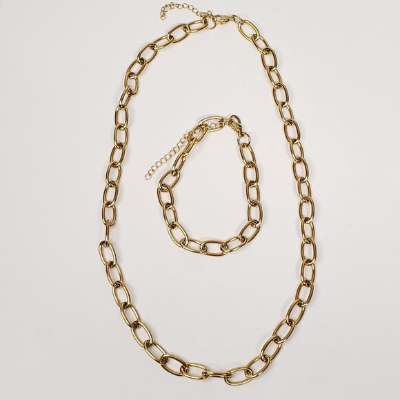 High Quality Geometry Paperclip Stainless Steel Necklace & Bracelet Set - Picture 5 of 6